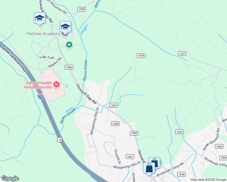 map of restaurants, bars, coffee shops, grocery stores, and more near 45 Due West Road in Hendersonville