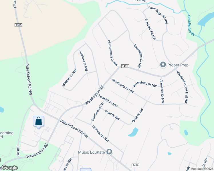 map of restaurants, bars, coffee shops, grocery stores, and more near 6313 Weddington Road in Concord