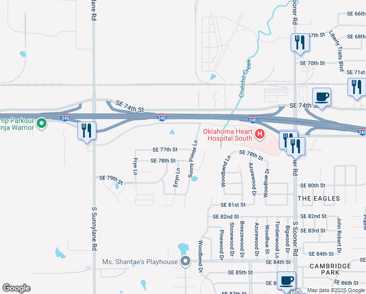 map of restaurants, bars, coffee shops, grocery stores, and more near 4807 Southeast 77th Street in Oklahoma City