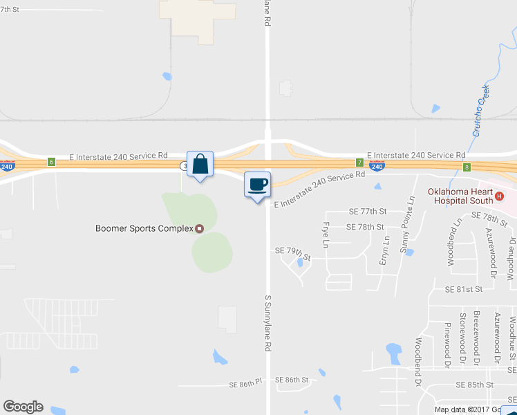 map of restaurants, bars, coffee shops, grocery stores, and more near 7727 South Sunnylane Road in Oklahoma City