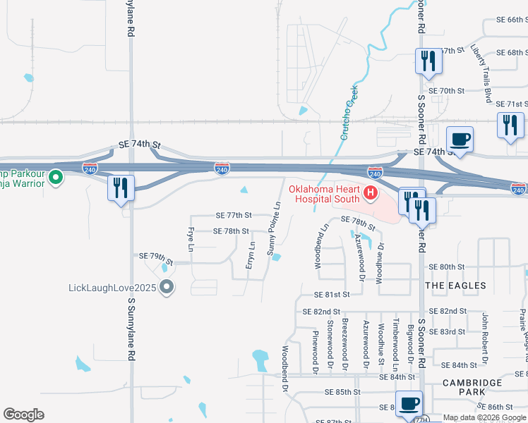 map of restaurants, bars, coffee shops, grocery stores, and more near 4813 Southeast 78th Street in Oklahoma City