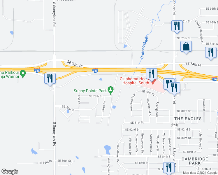 map of restaurants, bars, coffee shops, grocery stores, and more near 4809 Southeast 77th Street in Oklahoma City