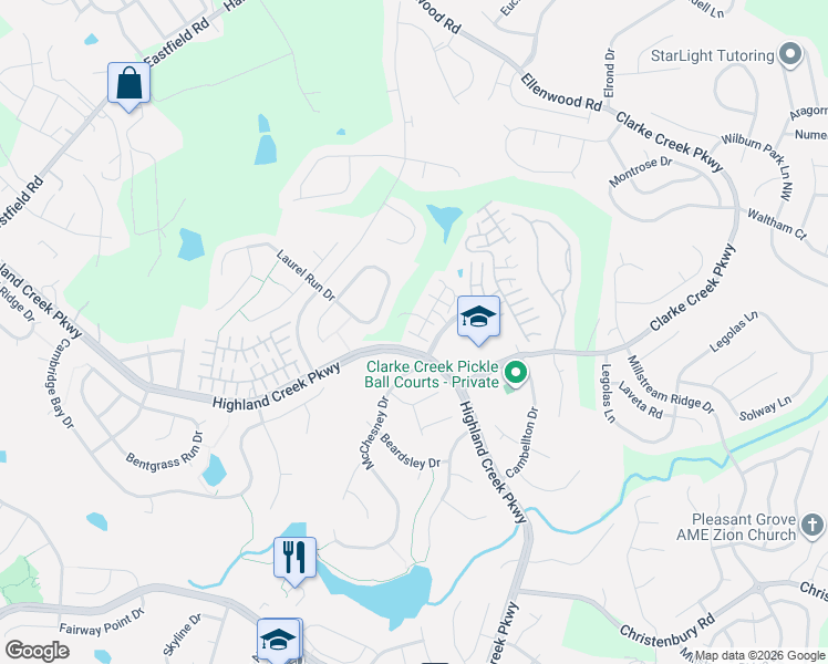 map of restaurants, bars, coffee shops, grocery stores, and more near 6445 Terrace View Court in Charlotte