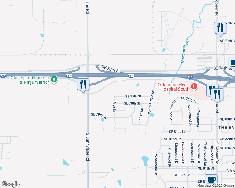 map of restaurants, bars, coffee shops, grocery stores, and more near 4513 Southeast 77th Street in Oklahoma City
