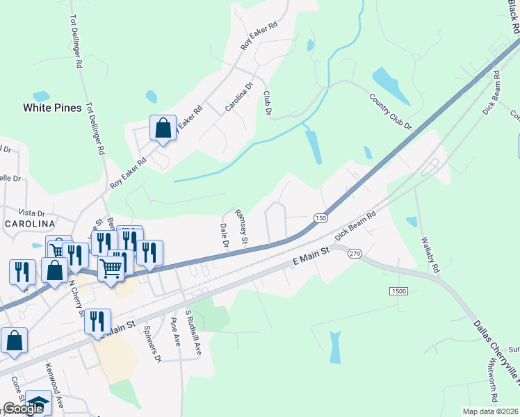 map of restaurants, bars, coffee shops, grocery stores, and more near 5211 Dellinger Circle in Cherryville