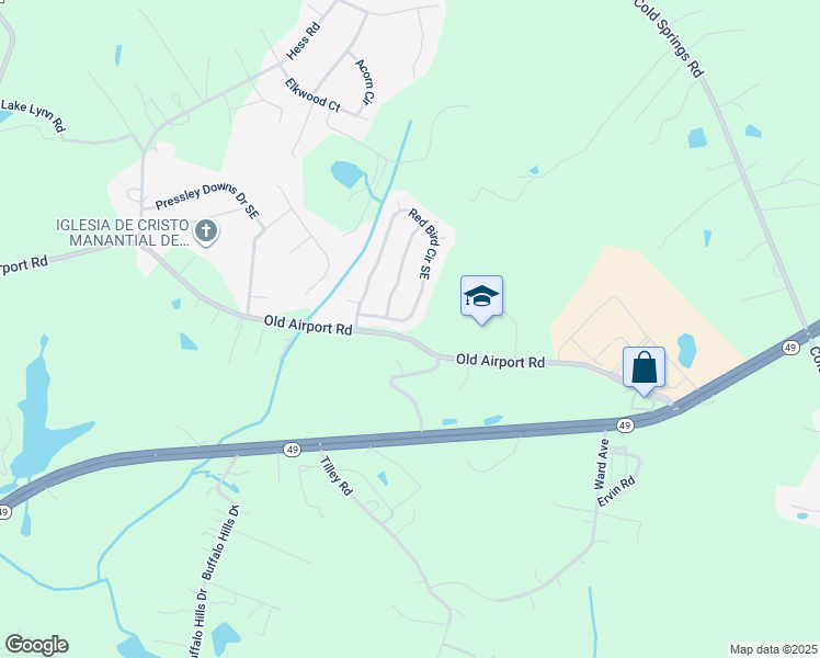 map of restaurants, bars, coffee shops, grocery stores, and more near 1782 Red Bird Circle Southeast in Concord