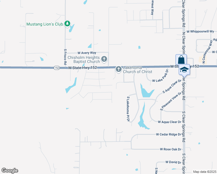 map of restaurants, bars, coffee shops, grocery stores, and more near 2209 West Beaver Point Drive in Mustang