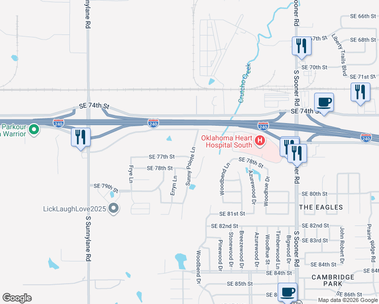 map of restaurants, bars, coffee shops, grocery stores, and more near 4813 Southeast 78th Street in Oklahoma City