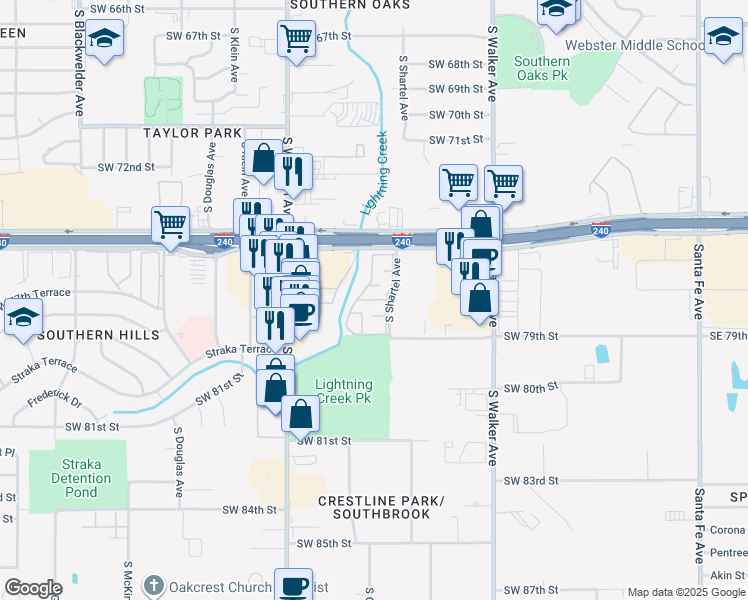 map of restaurants, bars, coffee shops, grocery stores, and more near 715 Santa Rosa Drive in Oklahoma City