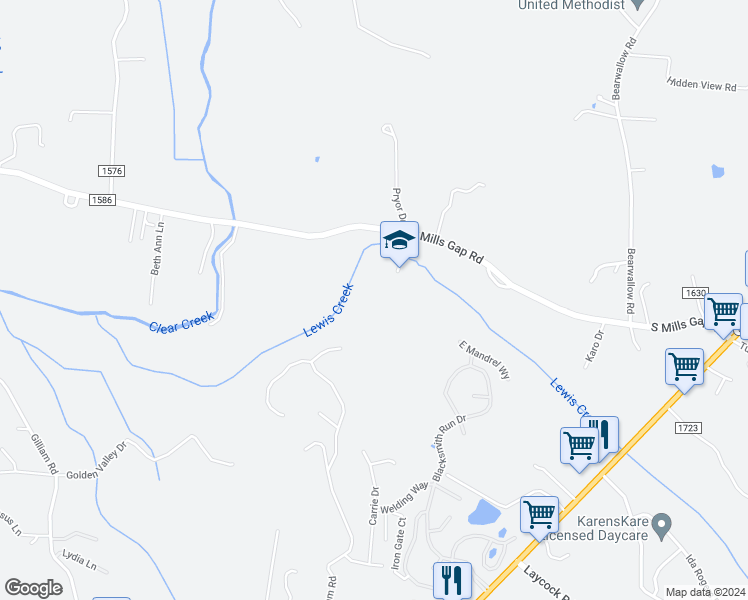 map of restaurants, bars, coffee shops, grocery stores, and more near 1528 South Mills Gap Road in Hendersonville