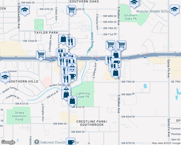 map of restaurants, bars, coffee shops, grocery stores, and more near 715 Santa Rosa Drive in Oklahoma City