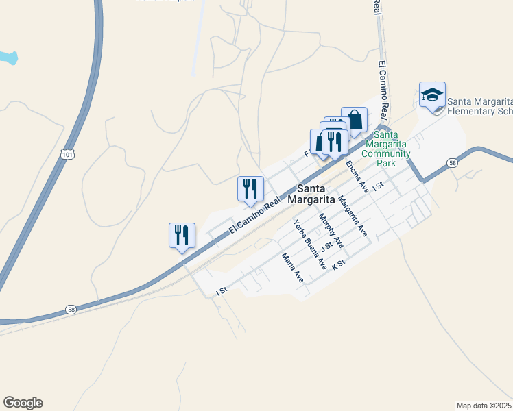 map of restaurants, bars, coffee shops, grocery stores, and more near 9355 Maria Avenue in Santa Margarita