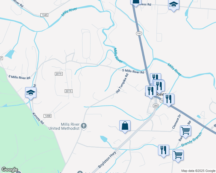 map of restaurants, bars, coffee shops, grocery stores, and more near 50 Old Turnpike Rd in Mills River