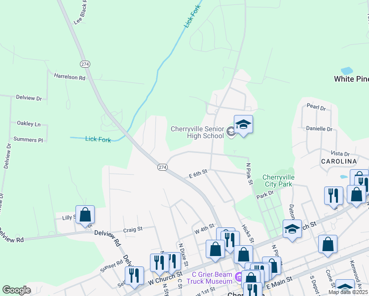 map of restaurants, bars, coffee shops, grocery stores, and more near 113 Ridge Avenue in Cherryville