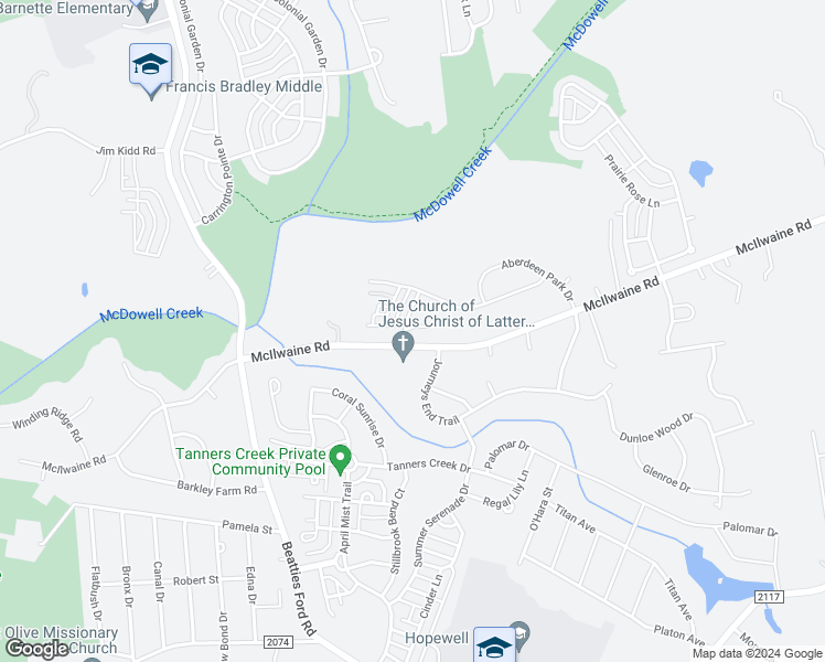 map of restaurants, bars, coffee shops, grocery stores, and more near 7110 McLothian Lane in Huntersville
