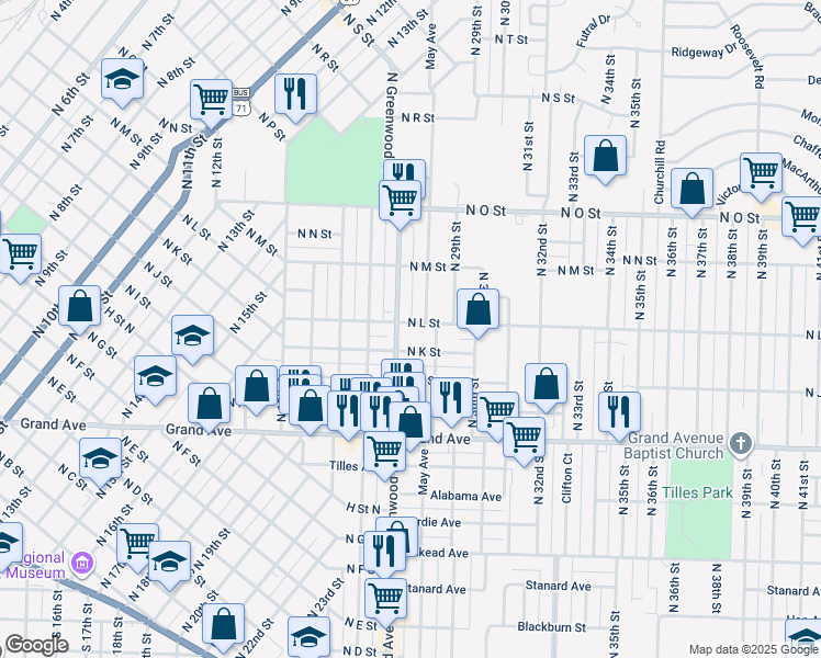 map of restaurants, bars, coffee shops, grocery stores, and more near 2708 North L Street in Fort Smith