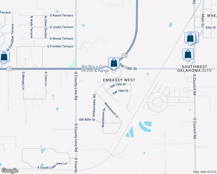 map of restaurants, bars, coffee shops, grocery stores, and more near 8625 Southwest 75th Street in Oklahoma City