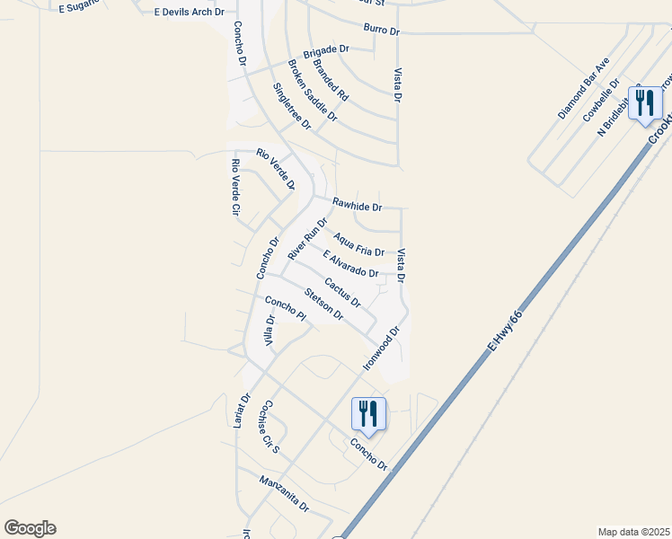 map of restaurants, bars, coffee shops, grocery stores, and more near 7086 East Alvarado Drive in Kingman