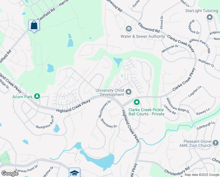 map of restaurants, bars, coffee shops, grocery stores, and more near 6445 Terrace View Court in Charlotte
