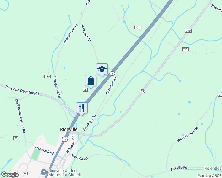 map of restaurants, bars, coffee shops, grocery stores, and more near 186 County Road 158 in Riceville