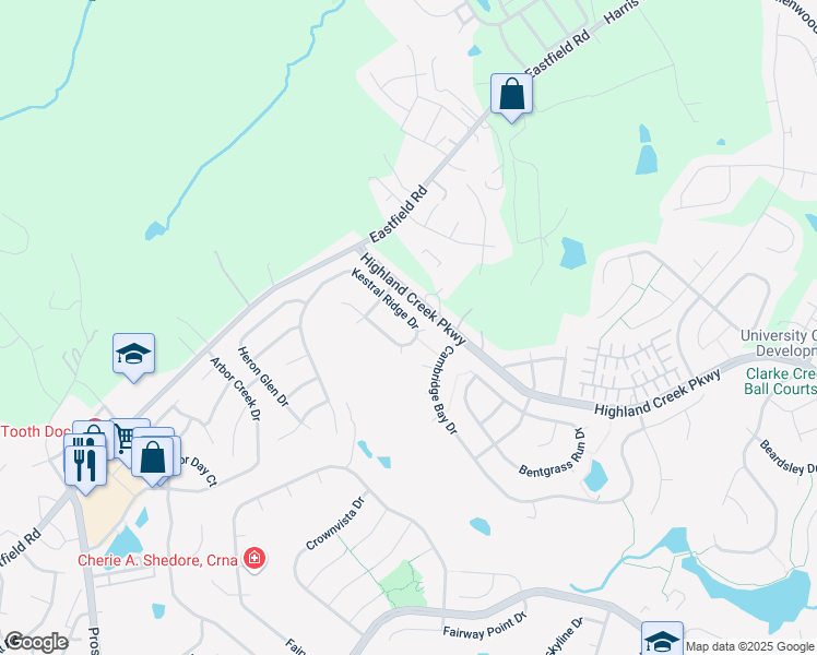 map of restaurants, bars, coffee shops, grocery stores, and more near 9109 Kestral Ridge Drive in Charlotte