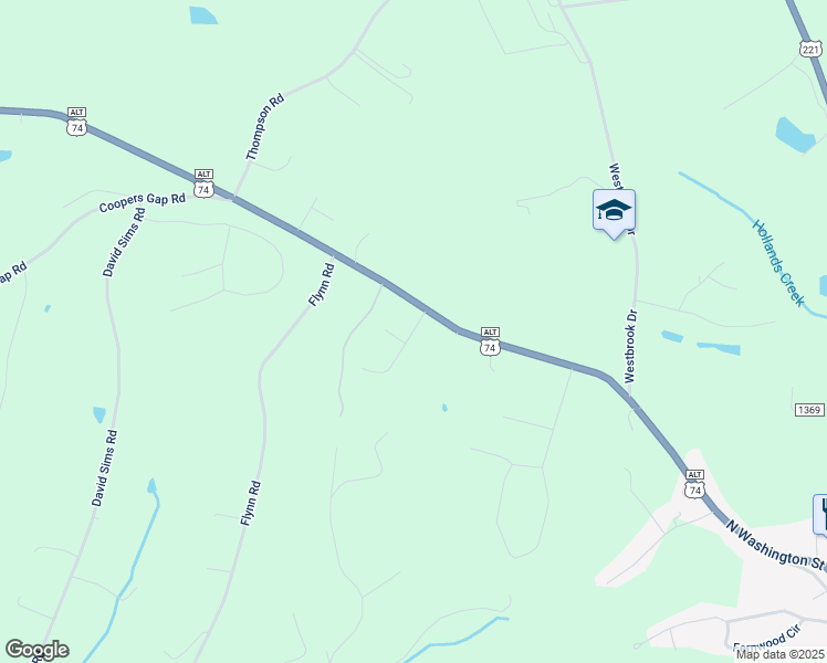 map of restaurants, bars, coffee shops, grocery stores, and more near Jamesfield Drive in Rutherfordton