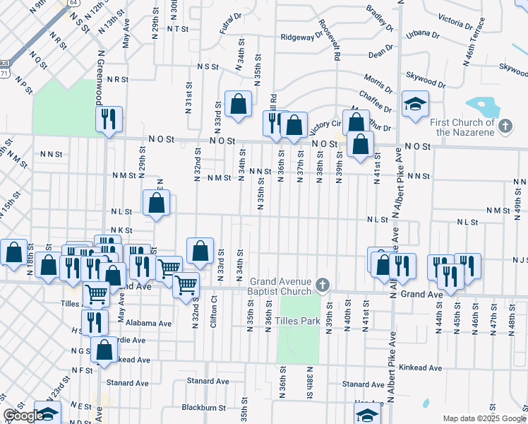 map of restaurants, bars, coffee shops, grocery stores, and more near 1400 North 35th Street in Fort Smith