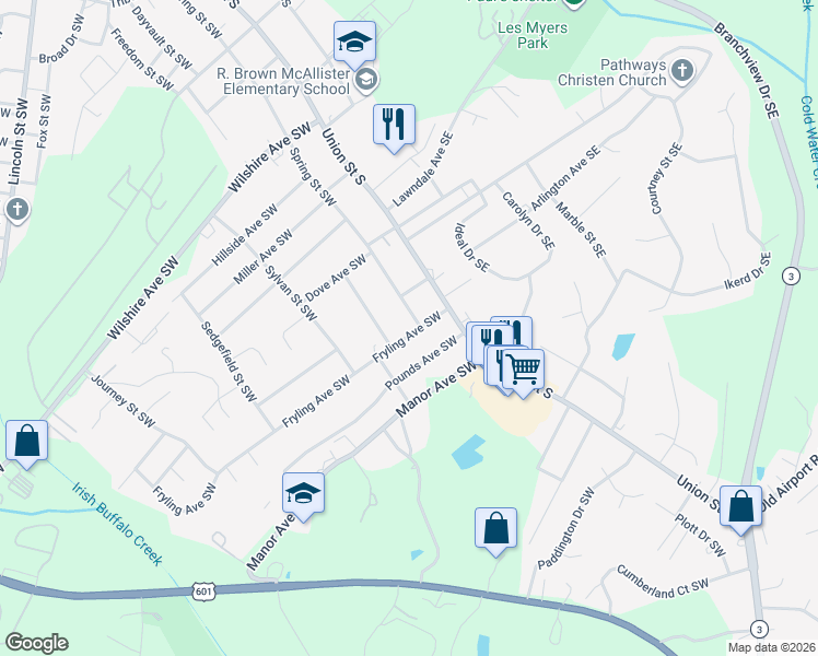 map of restaurants, bars, coffee shops, grocery stores, and more near 731 Elizabeth Street Southwest in Concord