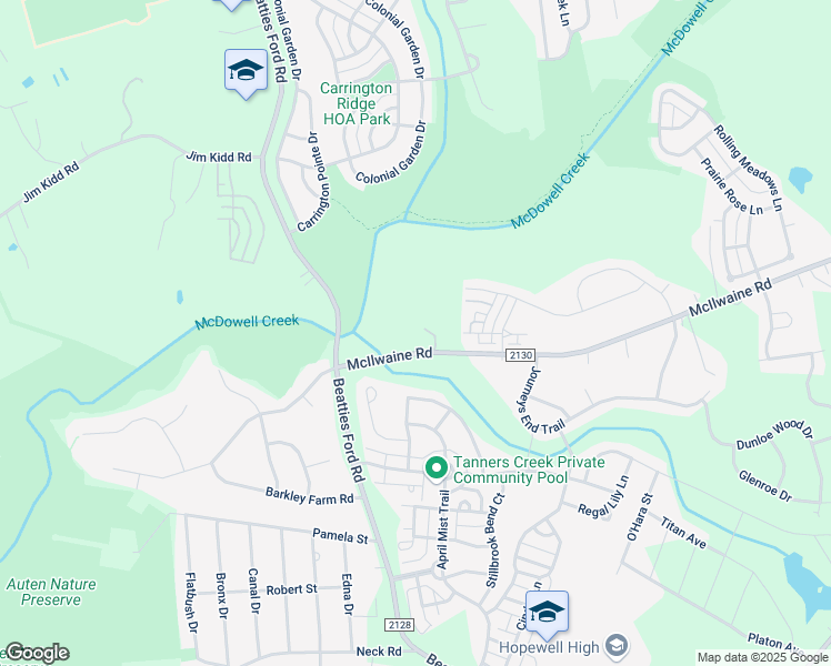 map of restaurants, bars, coffee shops, grocery stores, and more near 6901 McIlwaine Road in Huntersville