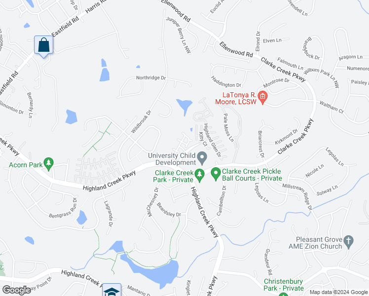map of restaurants, bars, coffee shops, grocery stores, and more near 8410 Signature Ridge Road in Charlotte