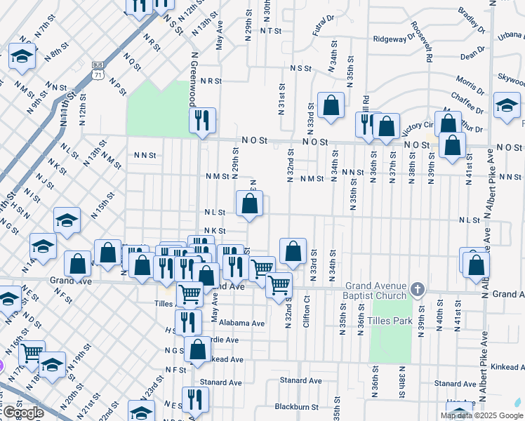 map of restaurants, bars, coffee shops, grocery stores, and more near 3009 North L Street in Fort Smith