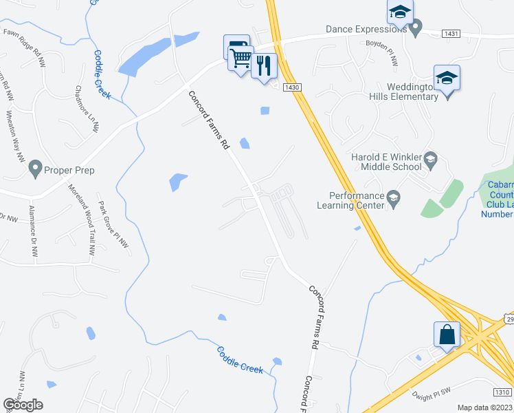 map of restaurants, bars, coffee shops, grocery stores, and more near 1680 Concord Farms Road in Concord