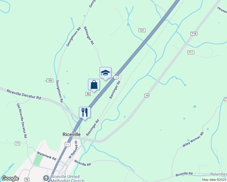 map of restaurants, bars, coffee shops, grocery stores, and more near 186 County Road 158 in McMinn County