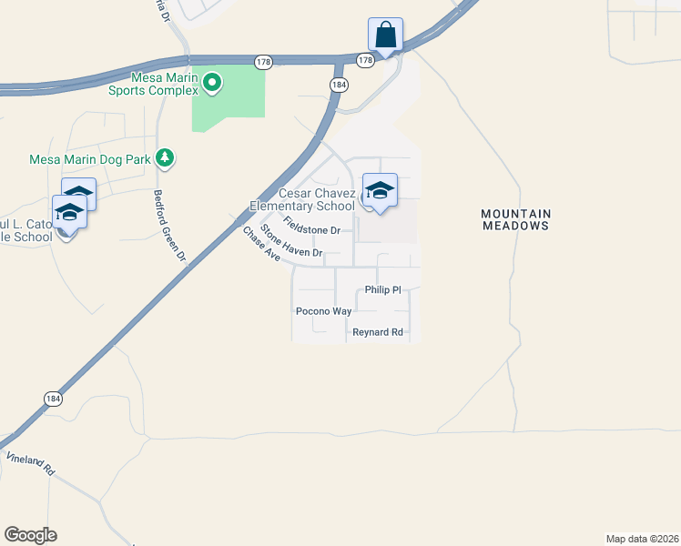 map of restaurants, bars, coffee shops, grocery stores, and more near 3915 Finish Line Drive in Bakersfield