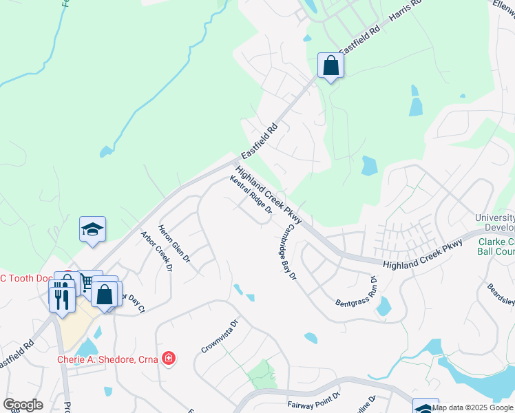 map of restaurants, bars, coffee shops, grocery stores, and more near 9109 Kestral Ridge Drive in Charlotte