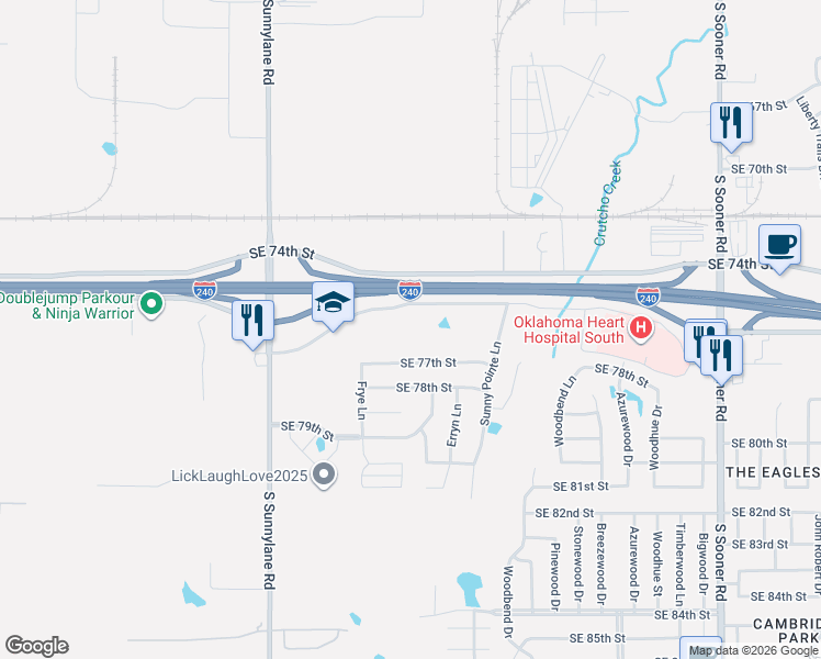 map of restaurants, bars, coffee shops, grocery stores, and more near 4800 East Interstate 240 Service Road in Oklahoma City