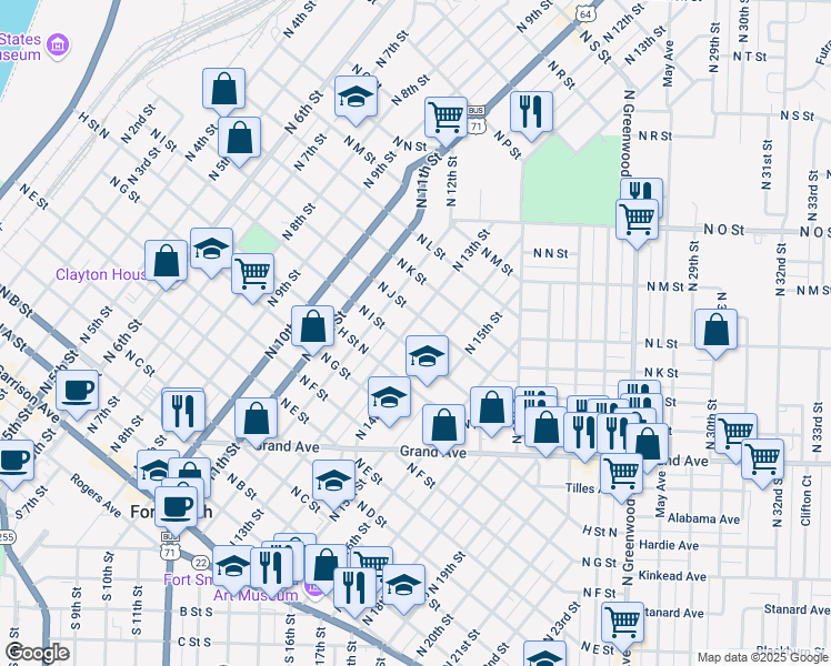 map of restaurants, bars, coffee shops, grocery stores, and more near 912 North 13th Street in Fort Smith