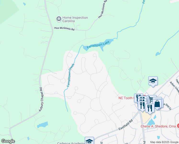 map of restaurants, bars, coffee shops, grocery stores, and more near 12410 Franklin Park Lane in Huntersville