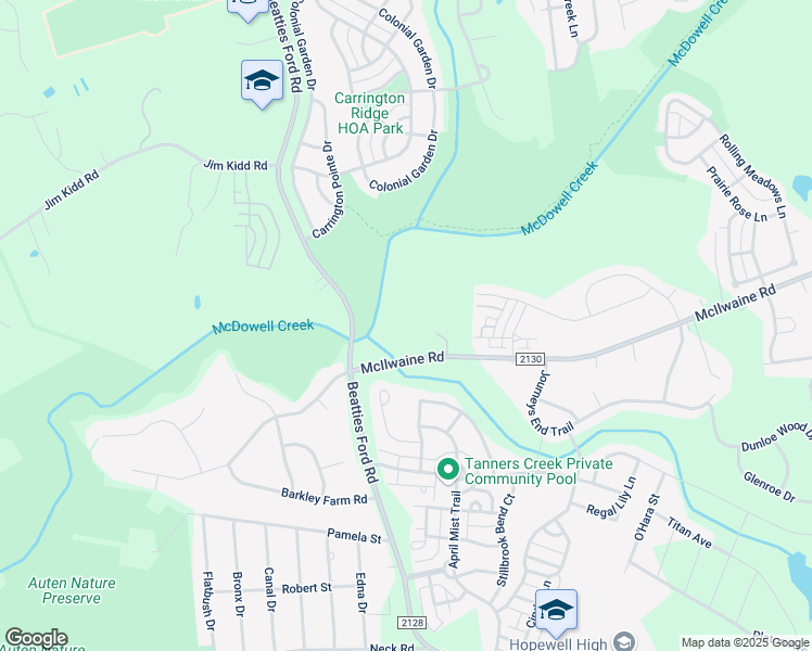 map of restaurants, bars, coffee shops, grocery stores, and more near 6901 McIlwaine Road in Huntersville
