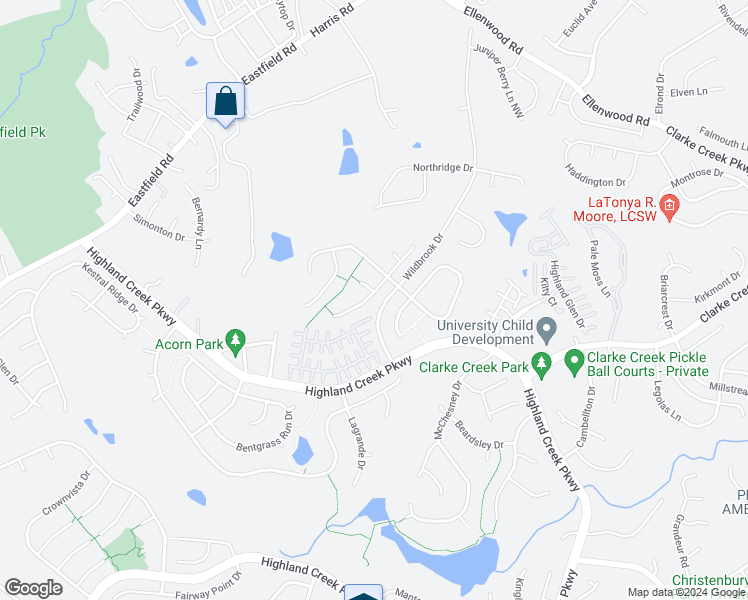 map of restaurants, bars, coffee shops, grocery stores, and more near 6008 Hidden Meadow Lane in Charlotte