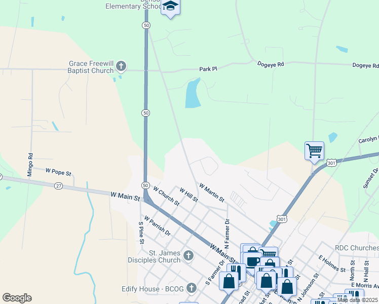 map of restaurants, bars, coffee shops, grocery stores, and more near 536 South Lincoln Street in Benson