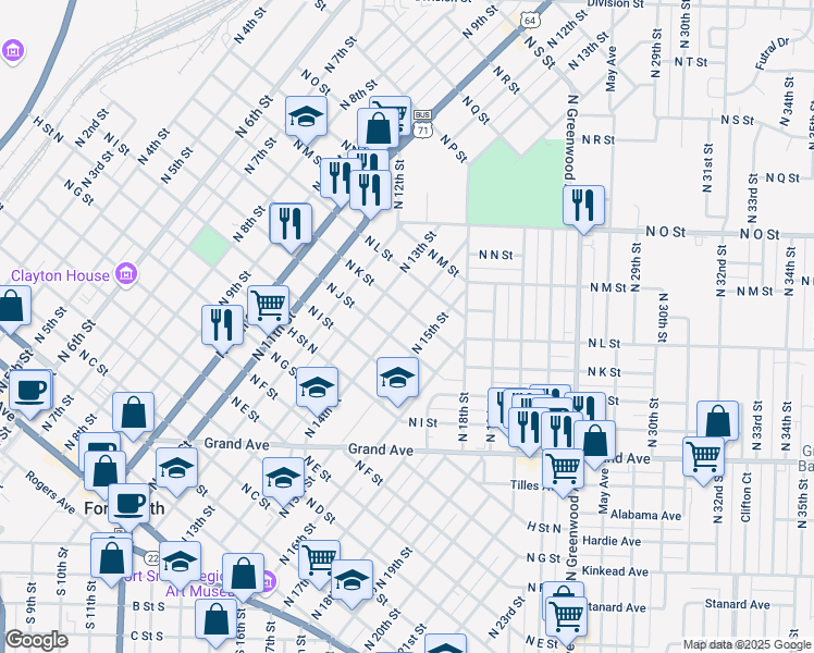 map of restaurants, bars, coffee shops, grocery stores, and more near 923 North 15th Street in Fort Smith