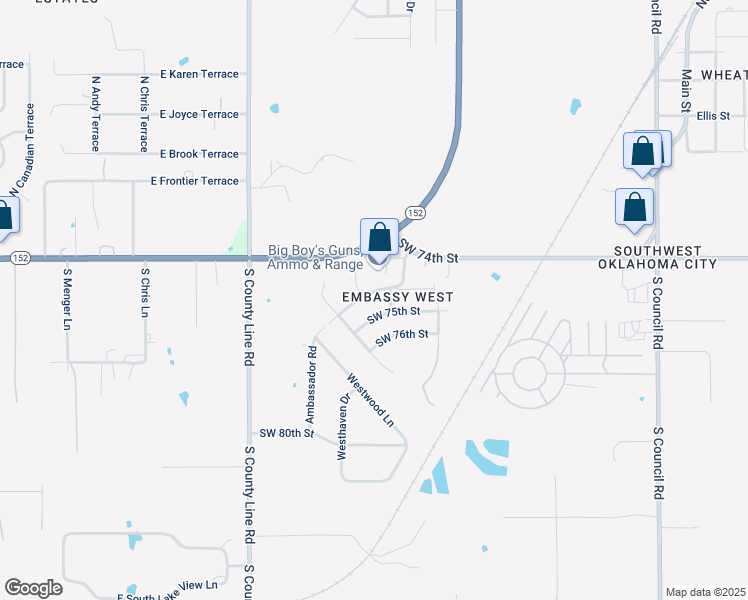 map of restaurants, bars, coffee shops, grocery stores, and more near 8625 Southwest 75th Street in Oklahoma City