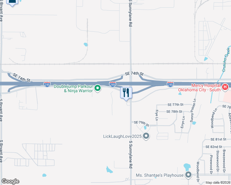 map of restaurants, bars, coffee shops, grocery stores, and more near 4112 East Interstate 240 Service Road in Oklahoma City