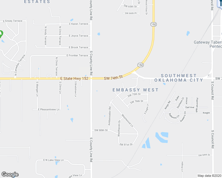 map of restaurants, bars, coffee shops, grocery stores, and more near 7529 Embassy Terrace in Oklahoma City