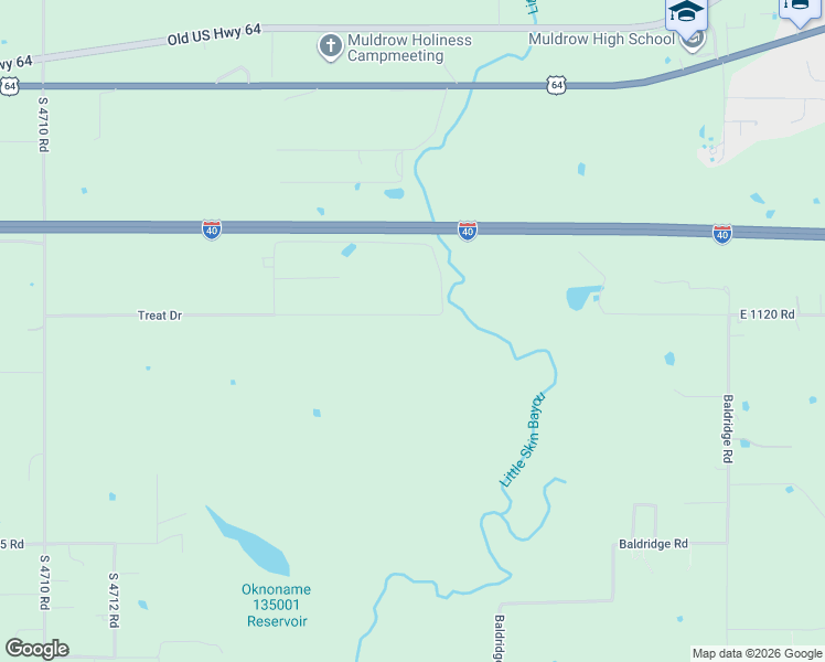 map of restaurants, bars, coffee shops, grocery stores, and more near 471786 Treat Road in Muldrow