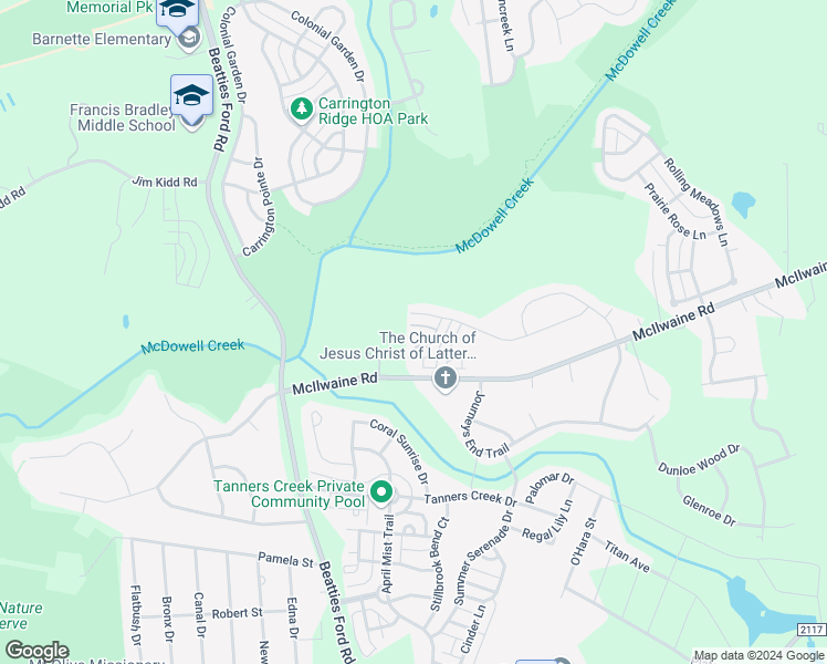 map of restaurants, bars, coffee shops, grocery stores, and more near 8023 Gleen Oak Lane in Huntersville