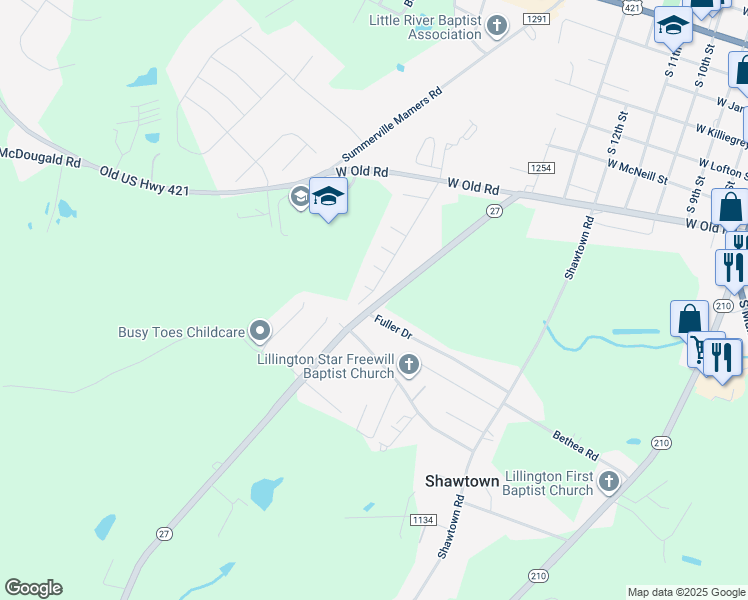 map of restaurants, bars, coffee shops, grocery stores, and more near 325 Emilies Crossing Way in Lillington