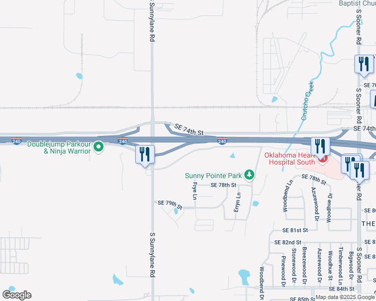map of restaurants, bars, coffee shops, grocery stores, and more near 4800 East Interstate 240 Service Road in Oklahoma City