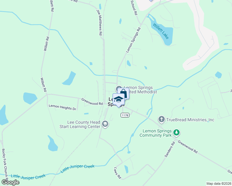map of restaurants, bars, coffee shops, grocery stores, and more near 7191 Lemon Springs Road in Sanford